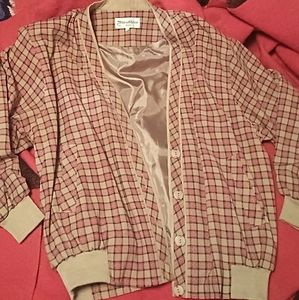 popular plaid varsity cut jacket with buttons